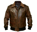 Brown Leather Flight Bomber Military Jacket Zing Apparel