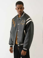 True Religion Varsity Jacket Black And Gold - Embroidery