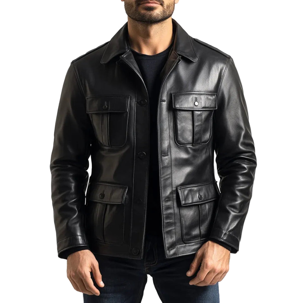 Urban Slim Fit 4-Pocket Leather Utility Jacket