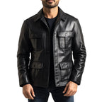 Urban Slim Fit 4-Pocket Leather Utility Jacket