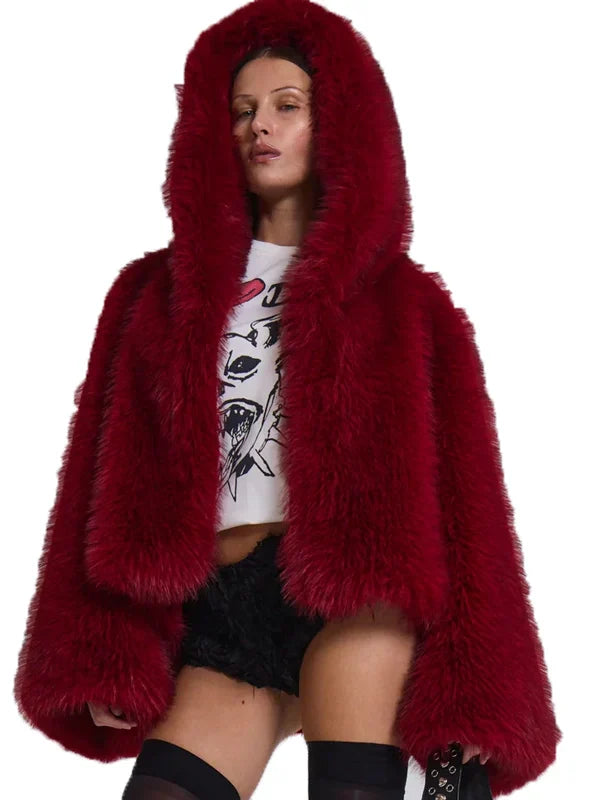 Jaded London Fur Jacket Red