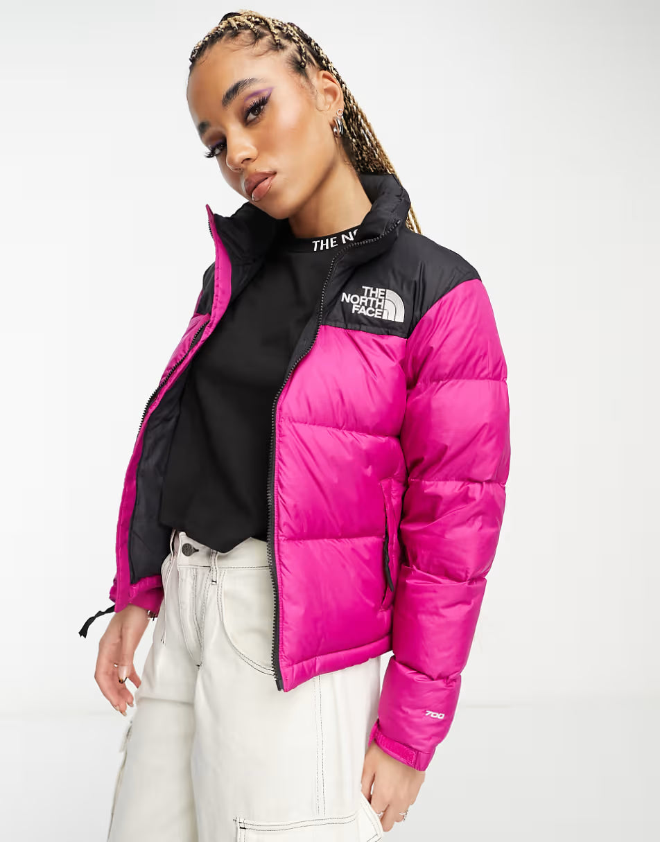 The North Face 1996 Retro Nuptse Down Puffer Jacket In Pink And Black
