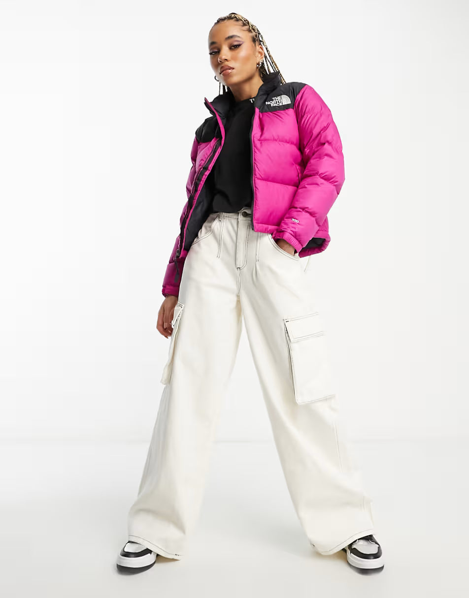 The North Face 1996 Retro Nuptse Down Puffer Jacket In Pink And Black