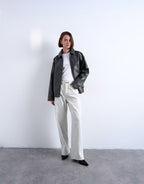 Topshop Oversized Faux Leather Bubble Boxy Zip Up Bomber Jacket In Black