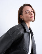 Topshop Oversized Faux Leather Bubble Boxy Zip Up Bomber Jacket In Black