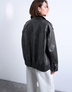 Topshop Oversized Faux Leather Bubble Boxy Zip Up Bomber Jacket In Black
