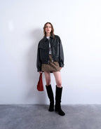 Topshop Oversized Faux Leather Bubble Boxy Zip Up Bomber Jacket In Black