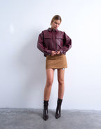 Topshop Faux Leather Bubble Boxy Zip Through Bomber Jacket In Burgundy