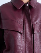 Topshop Faux Leather Bubble Boxy Zip Through Bomber Jacket In Burgundy