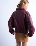 Topshop Faux Leather Bubble Boxy Zip Through Bomber Jacket In Burgundy