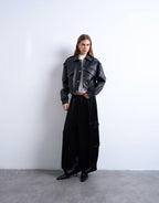 Topshop Oversized Faux Leather Bubble Boxy Zip Up Bomber Jacket In Black
