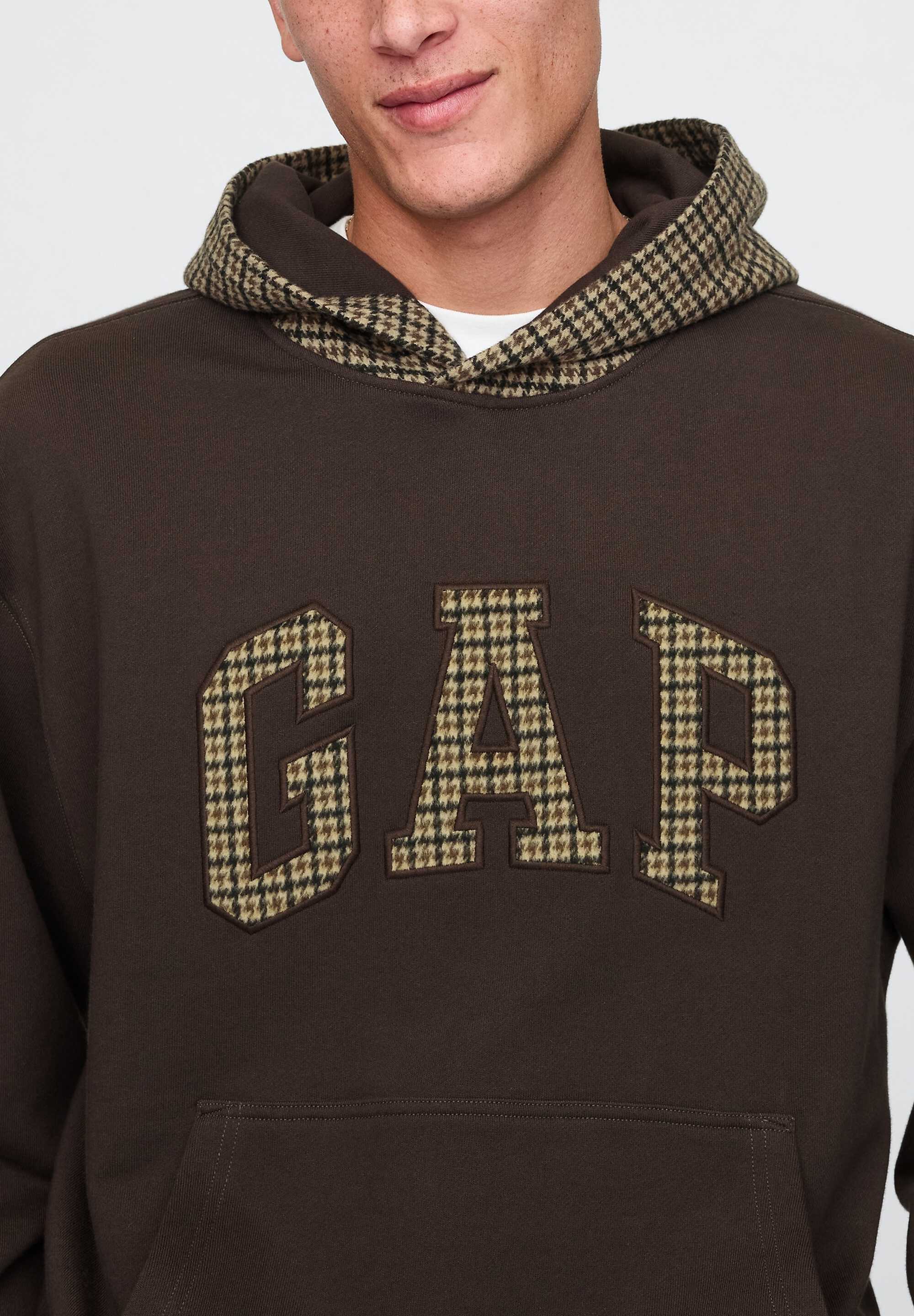 Gap Houndstooth Logo Hoodie Terra Brown