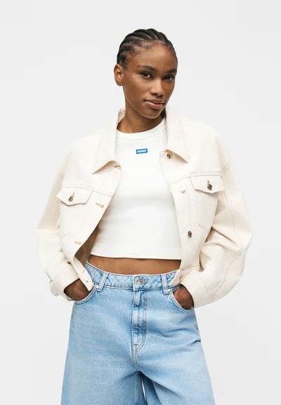Cropped Off White Denim Jacket