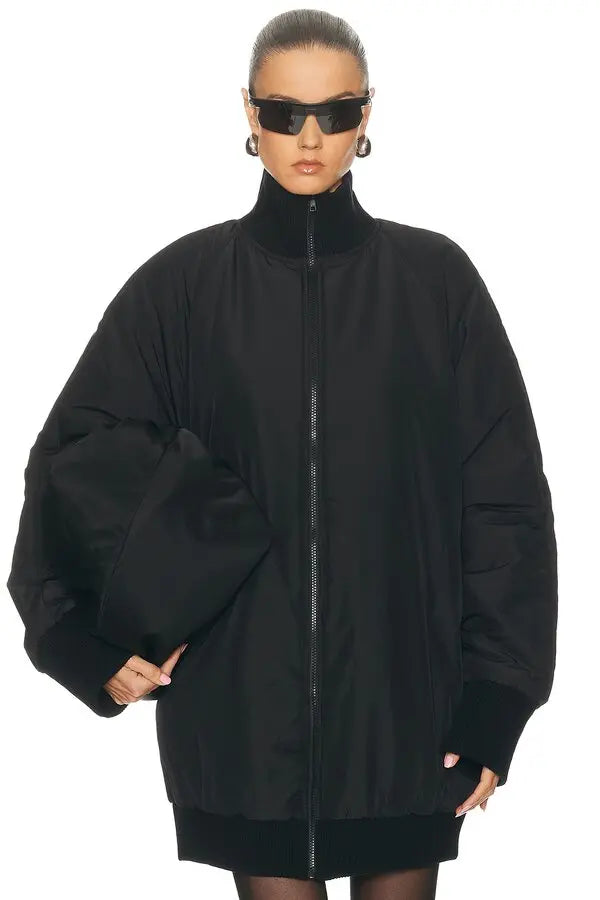 Norma Kamali Oversized Turtleneck Bomber Jacket In Bark
