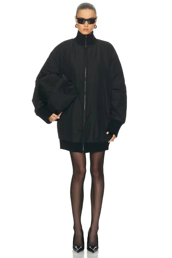 Norma Kamali Oversized Turtleneck Bomber Jacket In Bark