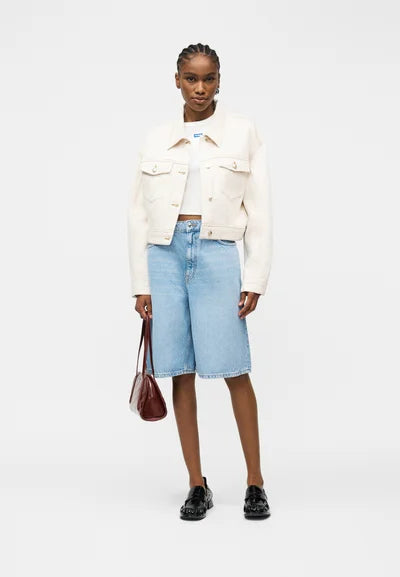 Cropped Off White Denim Jacket