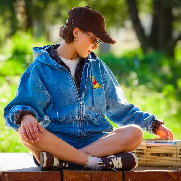 Winnie The Pooh Denim Hooded Jacket - Embroidery