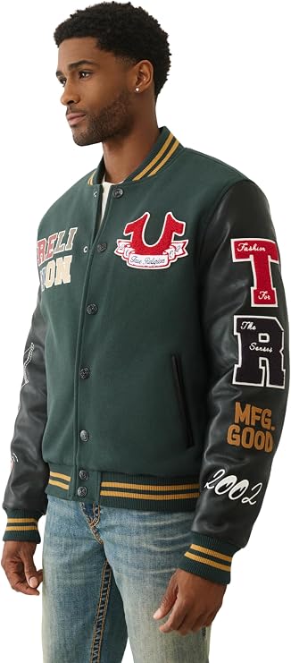 True Religion Varsity Jacket Black And Gold - Embroidery