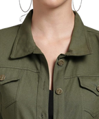 Women Solid Green Denim Jacket, Women Zing Apparel