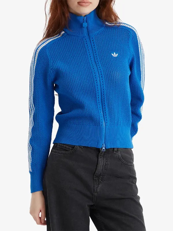 Adidas Knit Zip-Up Track Jacket with White Stripes