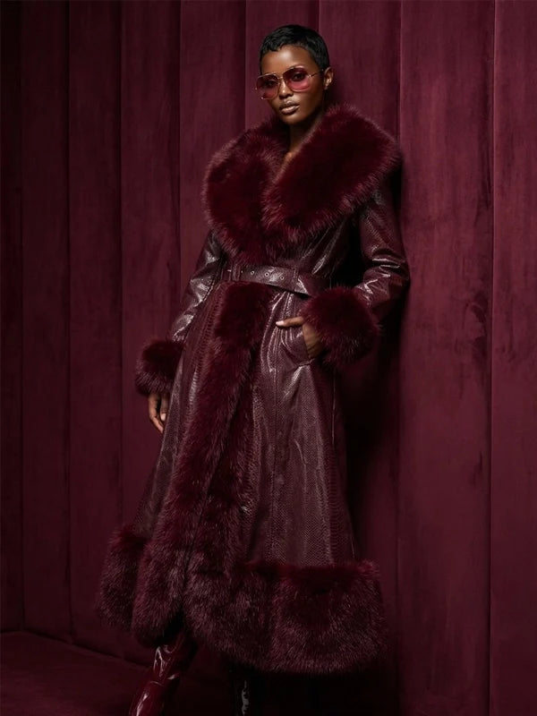 Akira-Vivian-Fur-Trench-Coat-In-Burgundy