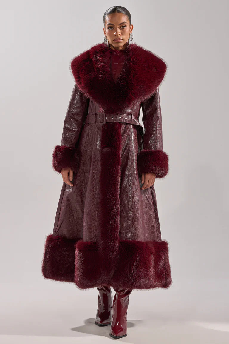 Akira-vivian-fur-trim-trench-burgundy