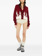 Women's Red And White Flame Motif Cropped Cardigan