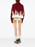 Women's Red And White Flame Motif Cropped Cardigan