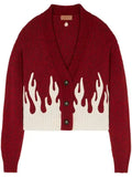 Women's Red And White Flame Motif Cropped Cardigan