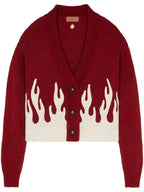 Women's Red And White Flame Motif Cropped Cardigan