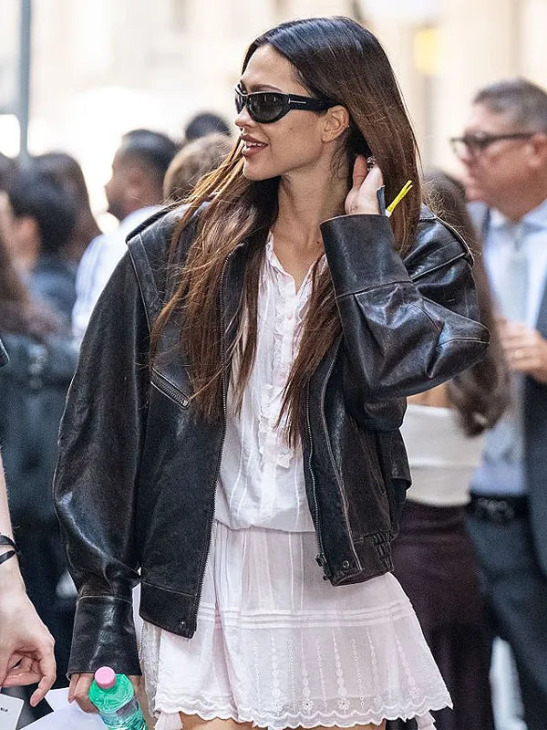 Milan Fashion Week Amelia Gray Hamlin Black Leather Jacket