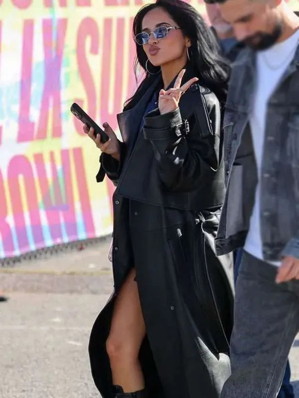 Becky G Super Bowl LX Balck Leather Coat