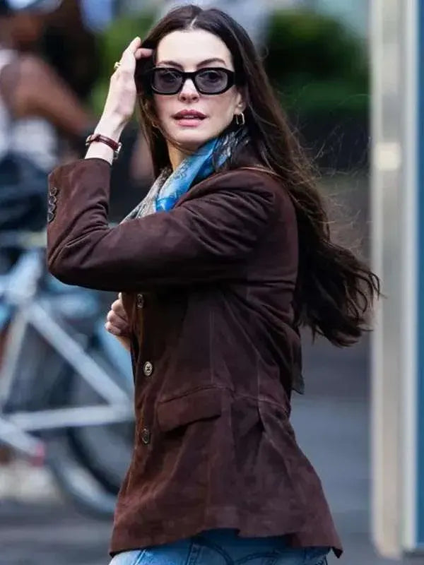 Anne Hathaway The Devil Wears Prada 2 Suede Leather Blazer