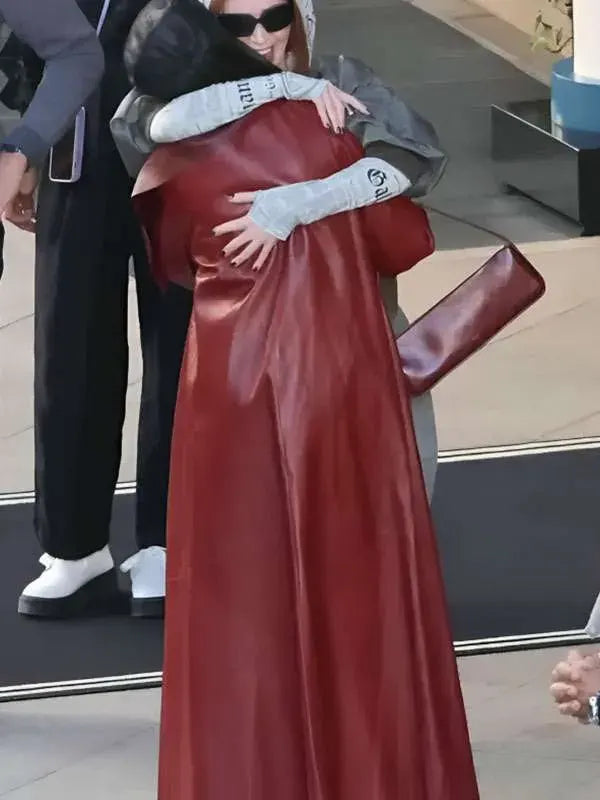 Anne Hathaway The Devil Wears Prada 2 Red Leather Coat
