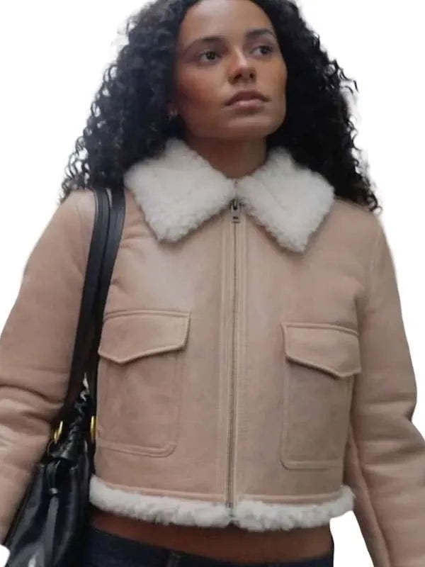 Next Gen NYC S02 Ava Dash Beige Shearling Leather Jacket