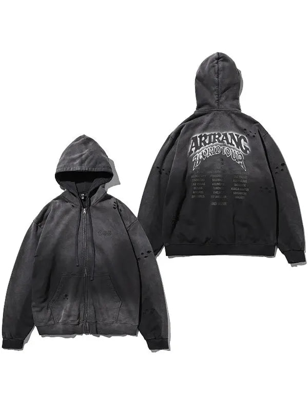 BTS World Tour ARIRANG Zip-up Black Hoodie