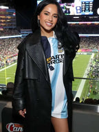 Becky G Super Bowl LX Balck Leather Coat