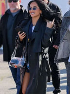 Becky G Super Bowl LX Balck Leather Coat