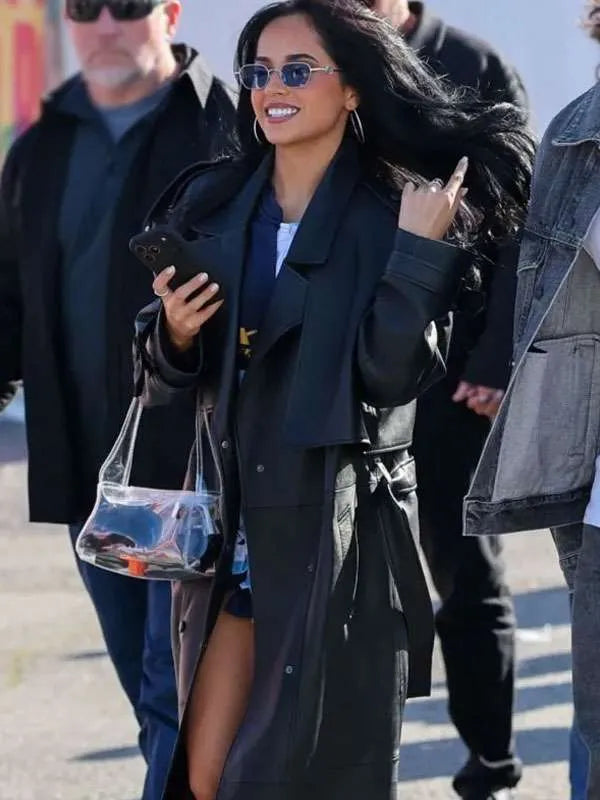 Becky G Super Bowl LX Balck Leather Coat