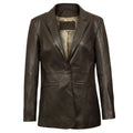 Fitted Leather Blazer Women Black N Brown Zing Apparel