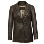 Fitted Leather Blazer Women Black N Brown Zing Apparel