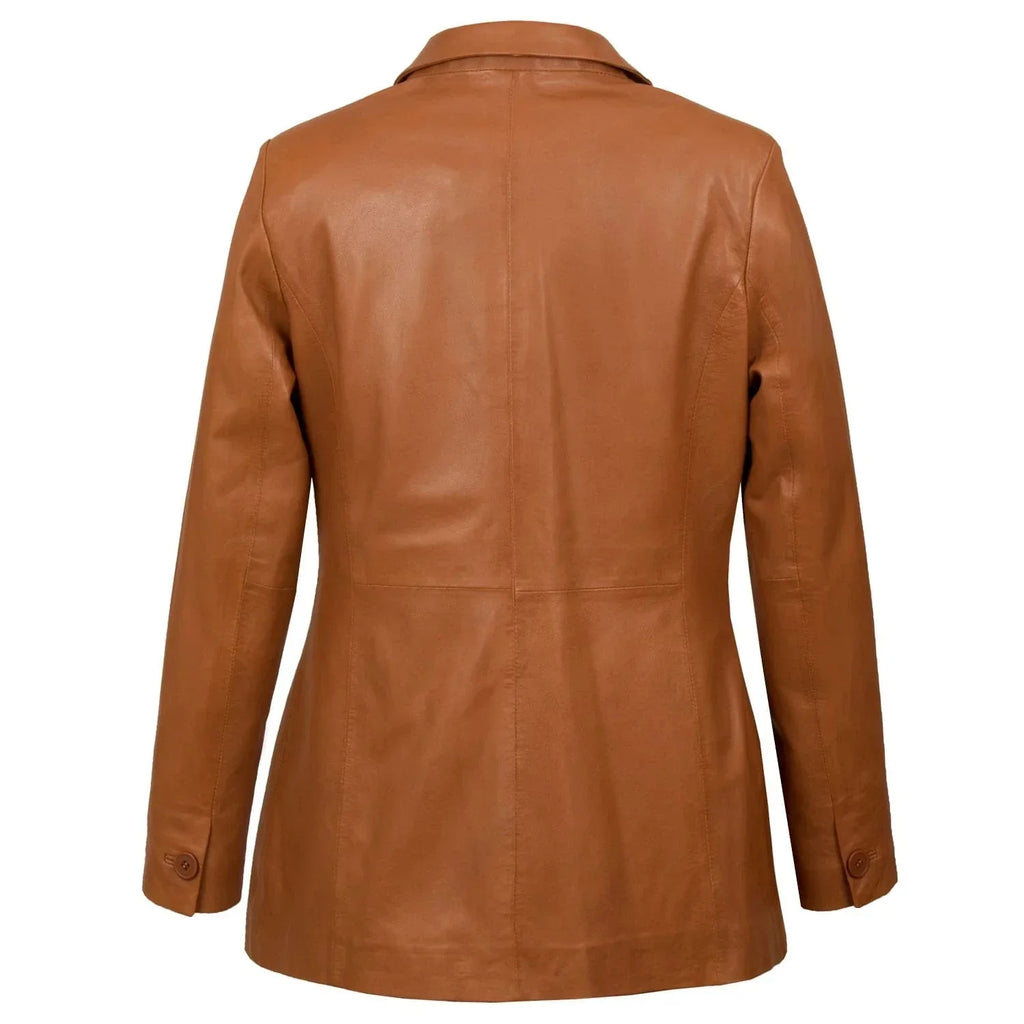 Stylish Fitted Leather Blazer Women Blue Zing Apparel