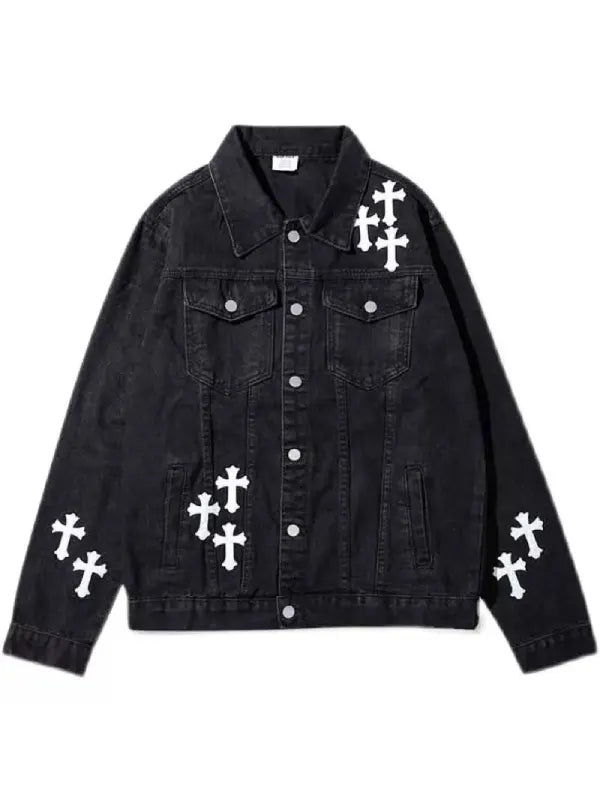Black Chrome Heart Denim Jacket