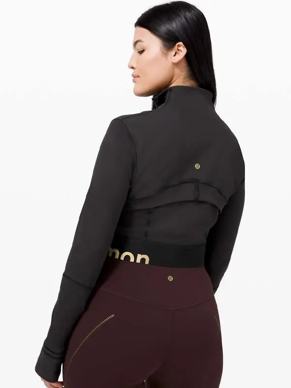 Black Lulu Define Jacket With Gold Zipper Cropped