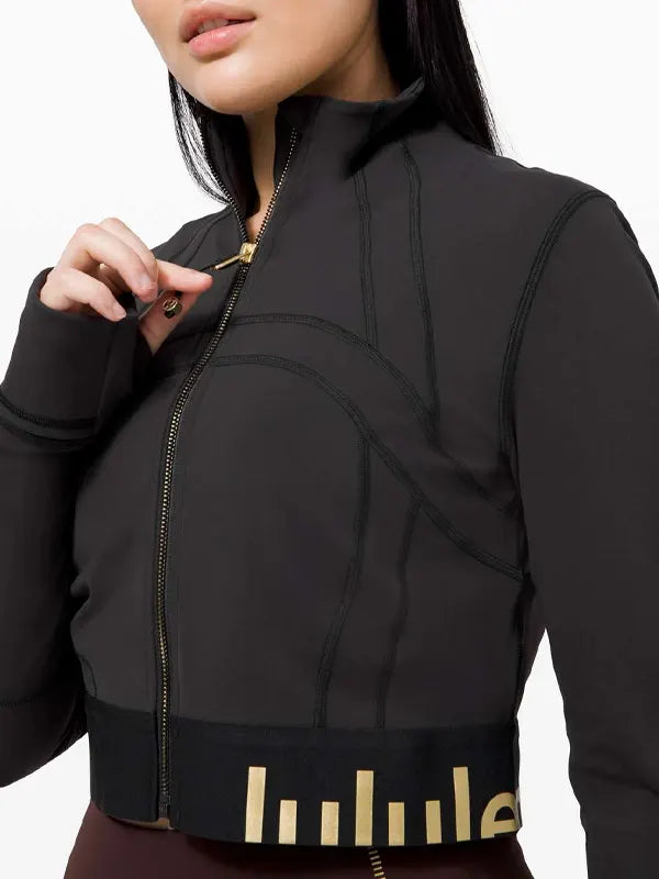 Black Lulu Define Jacket With Gold Zipper Cropped