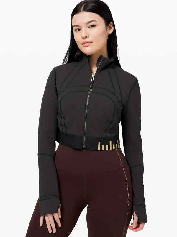 Black Lulu Define Jacket With Gold Zipper Cropped