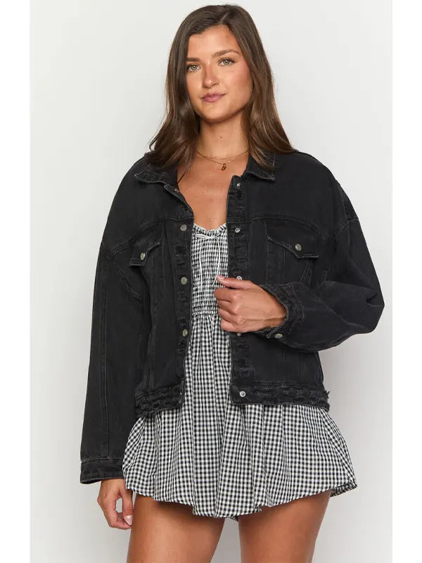 Black Oversized Jean Jacket Womens