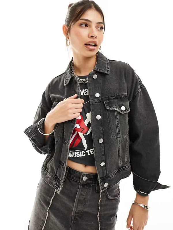 Black Oversized Jean Jacket Womens