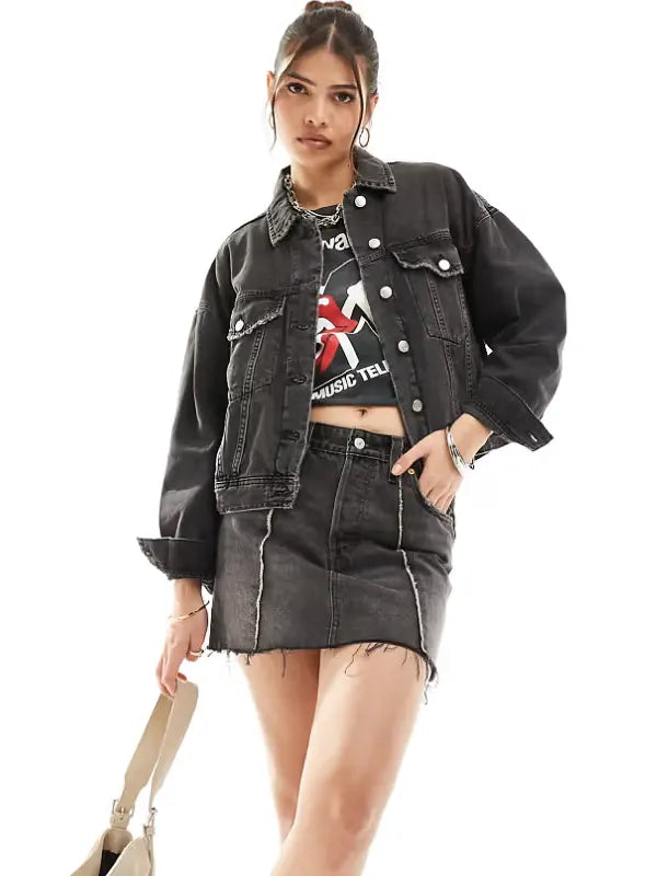 Black Oversized Jean Jacket Womens