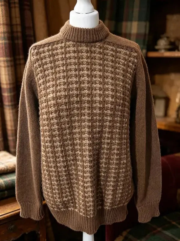 Brown Mock-Neck Wool Sweater
